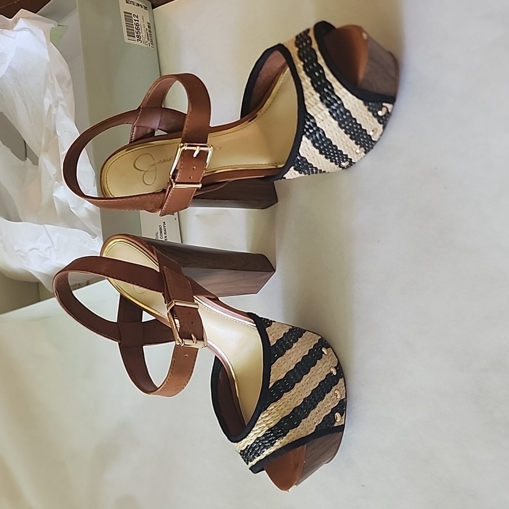Jessica Simpson Dealyn extreme platform woven striped wood sandal 8.5